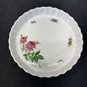 Christineholm Quiche Tart Pie Plate 9.5-Inch Fluted Baking Dish‎ Pink Roses